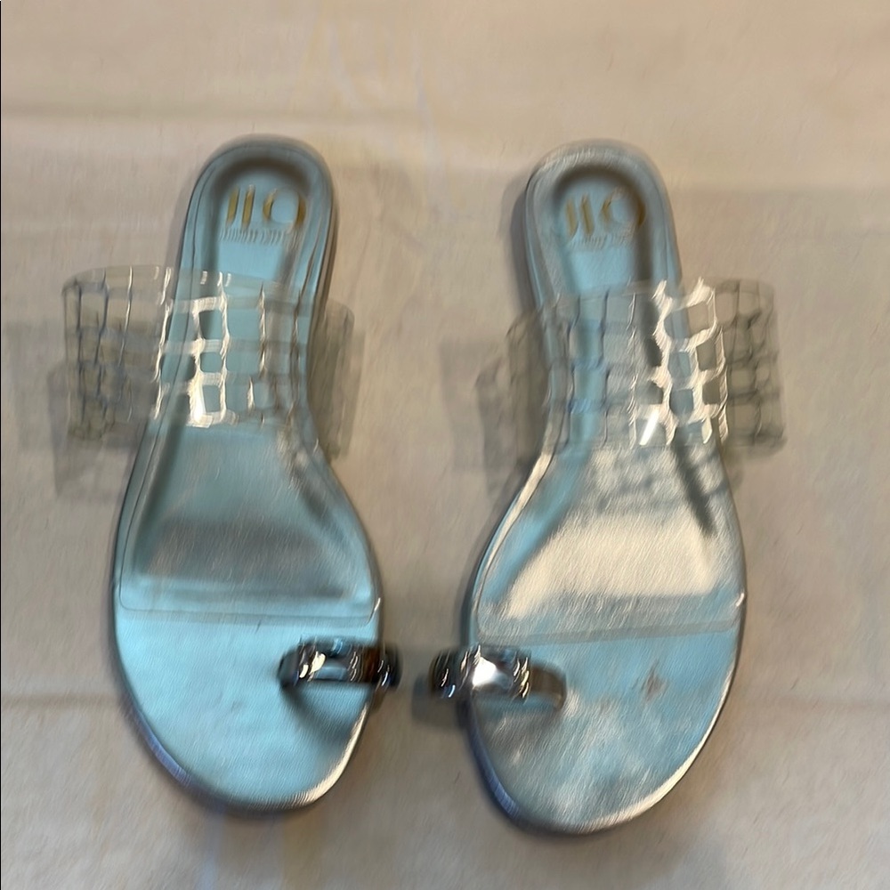 Jennifer Lopez Silver Slide Sandals